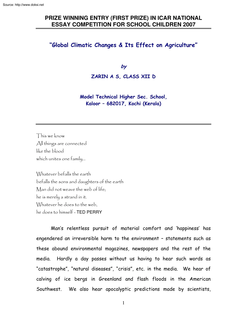 Zarin A S - Global Climatic Changes and Its Effect on Agriculture