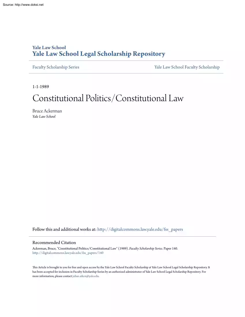 Bruce Ackerman - Constitutional Politics, Constitutional Law