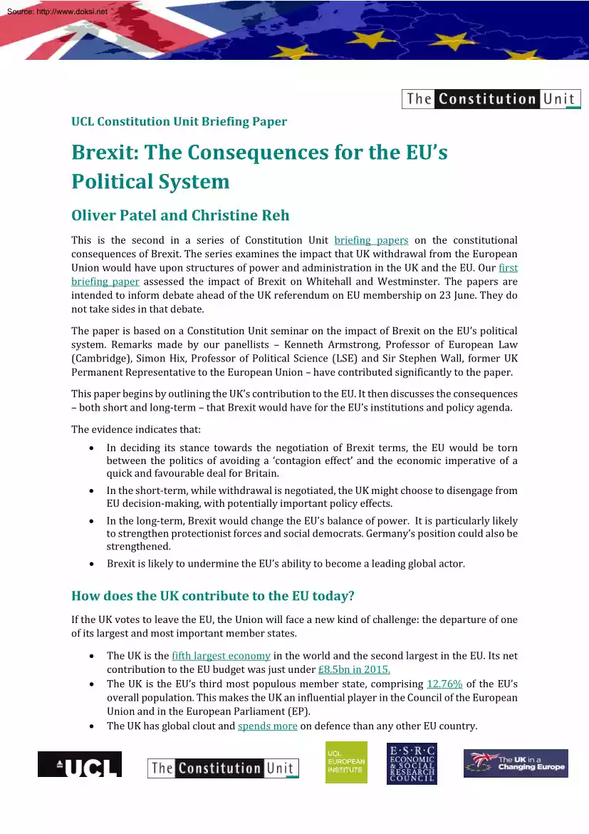 Patel-Reh - Brexit, The Consequences for the EU Political System