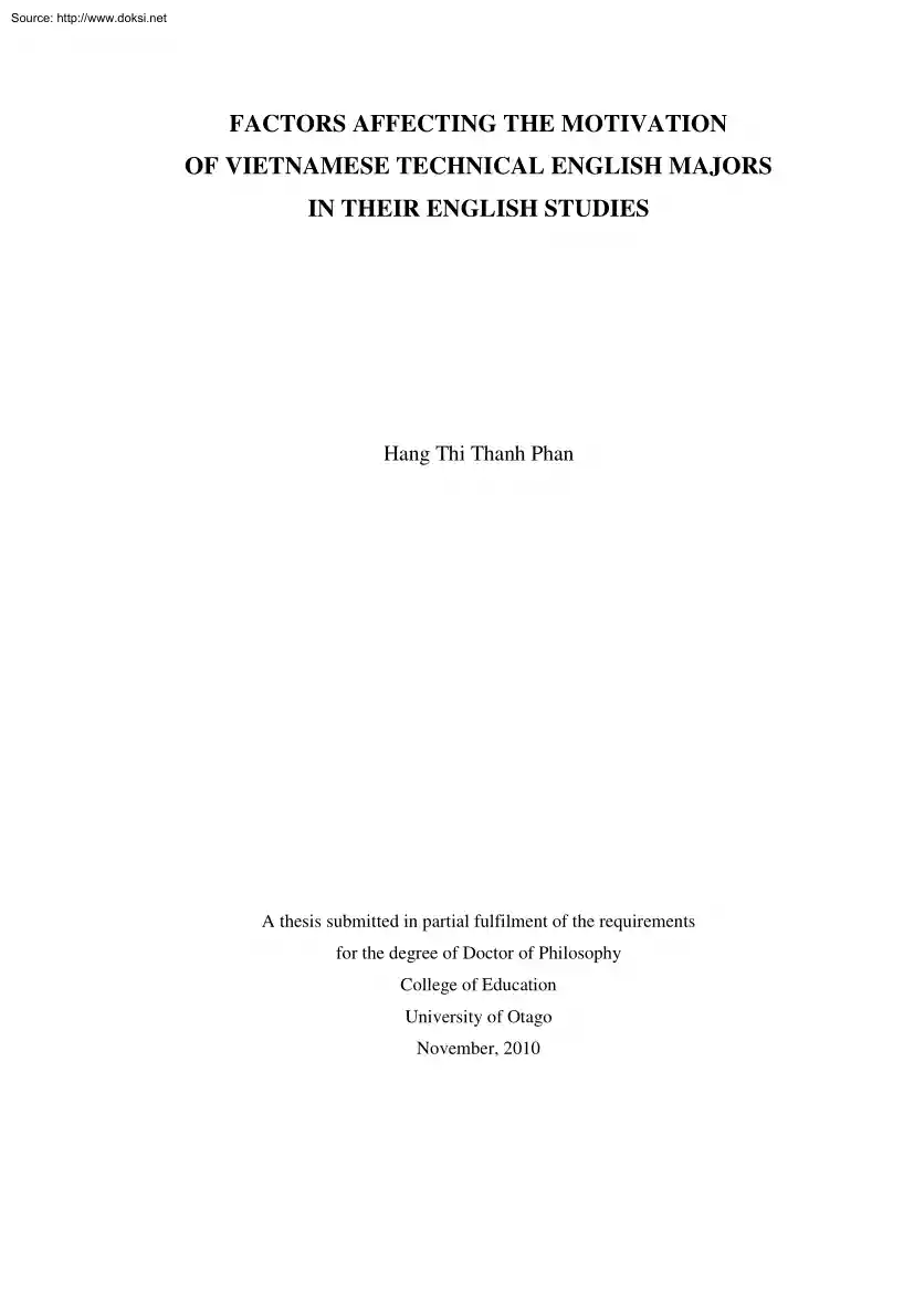 Hang Thi Thanh Phan - Factors Affecting the Motivation of Vietnamese Technical English Majors in Their English Studies