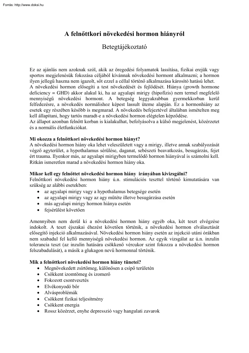 Prof Dr. Góth-Dr. Bajnok - A felnőttkori növekedési hormon hiányról