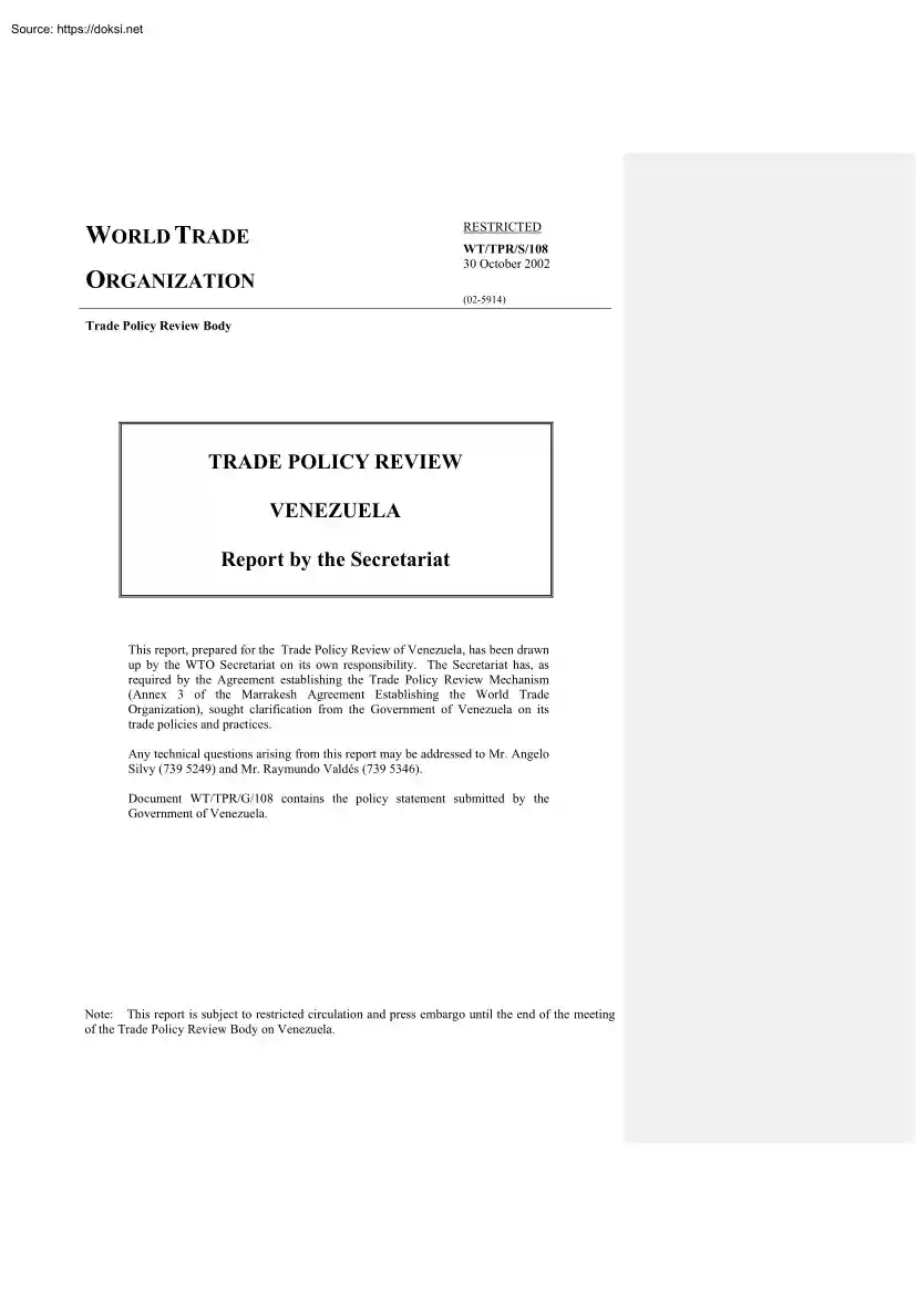 Trade Policy Review, Venezuela