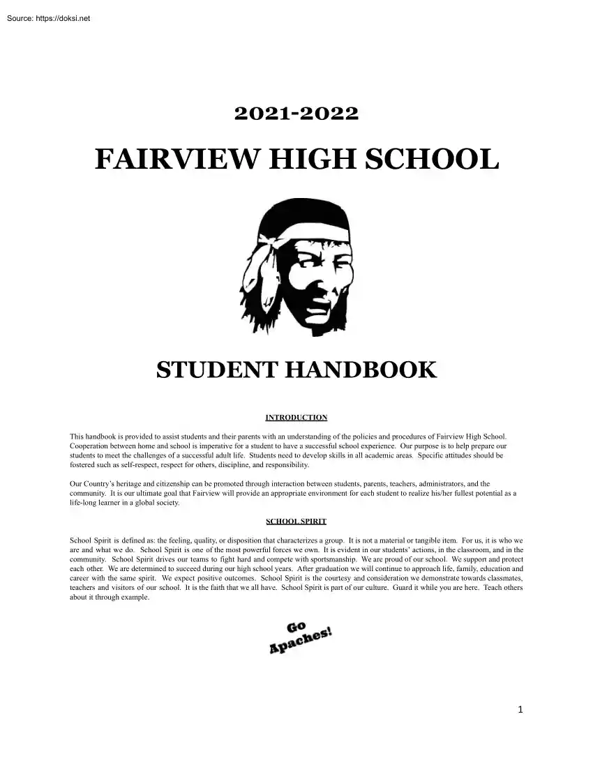 Fairview High School, Student Handbook