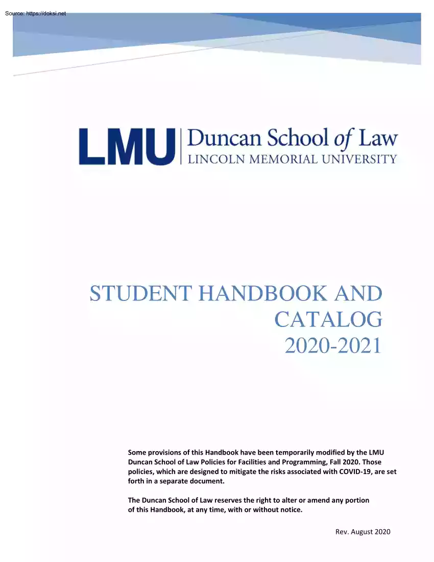 Lincoln Memorial University, Student Handbook and Catalog