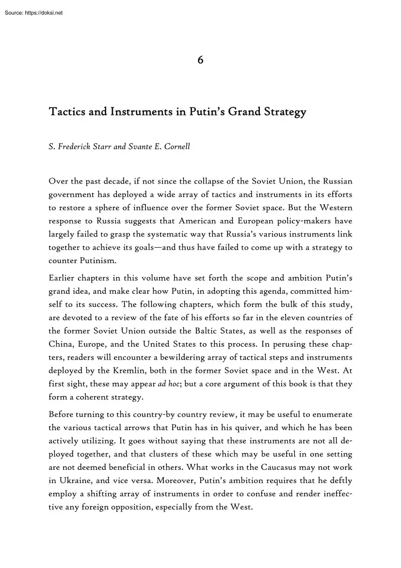Starr-Cornell - Tactics and Instruments in Putins Grand Strategy