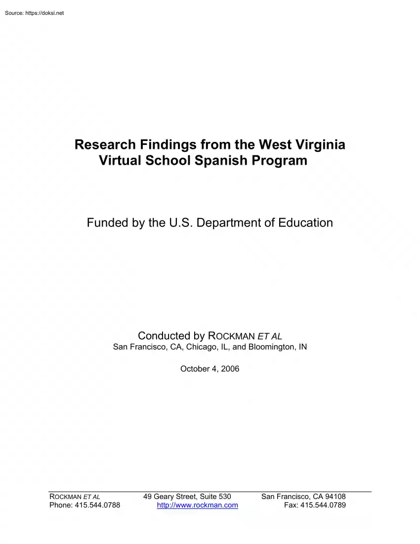 Research Findings from the West Virginia Virtual School Spanish Program