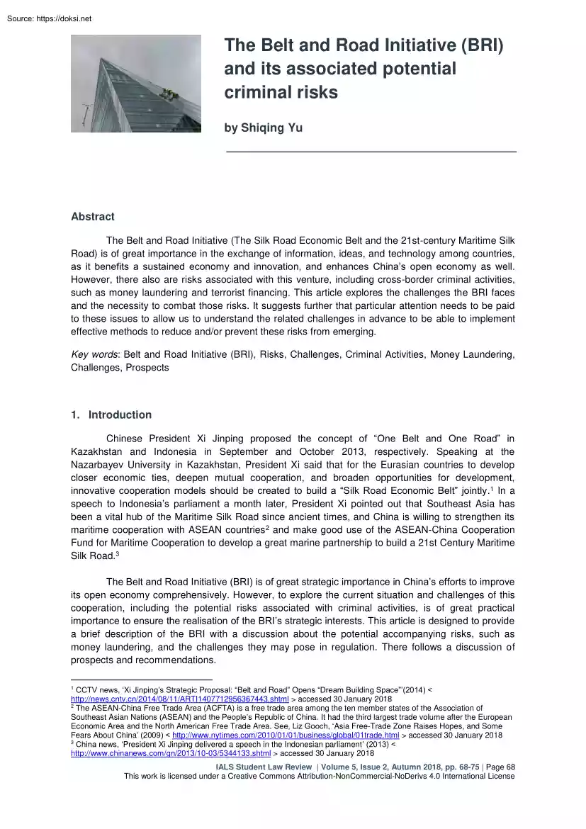 Shiqing Yu - The Belt and Road Initiative (BRI) and its Associated Potential Criminal Risks