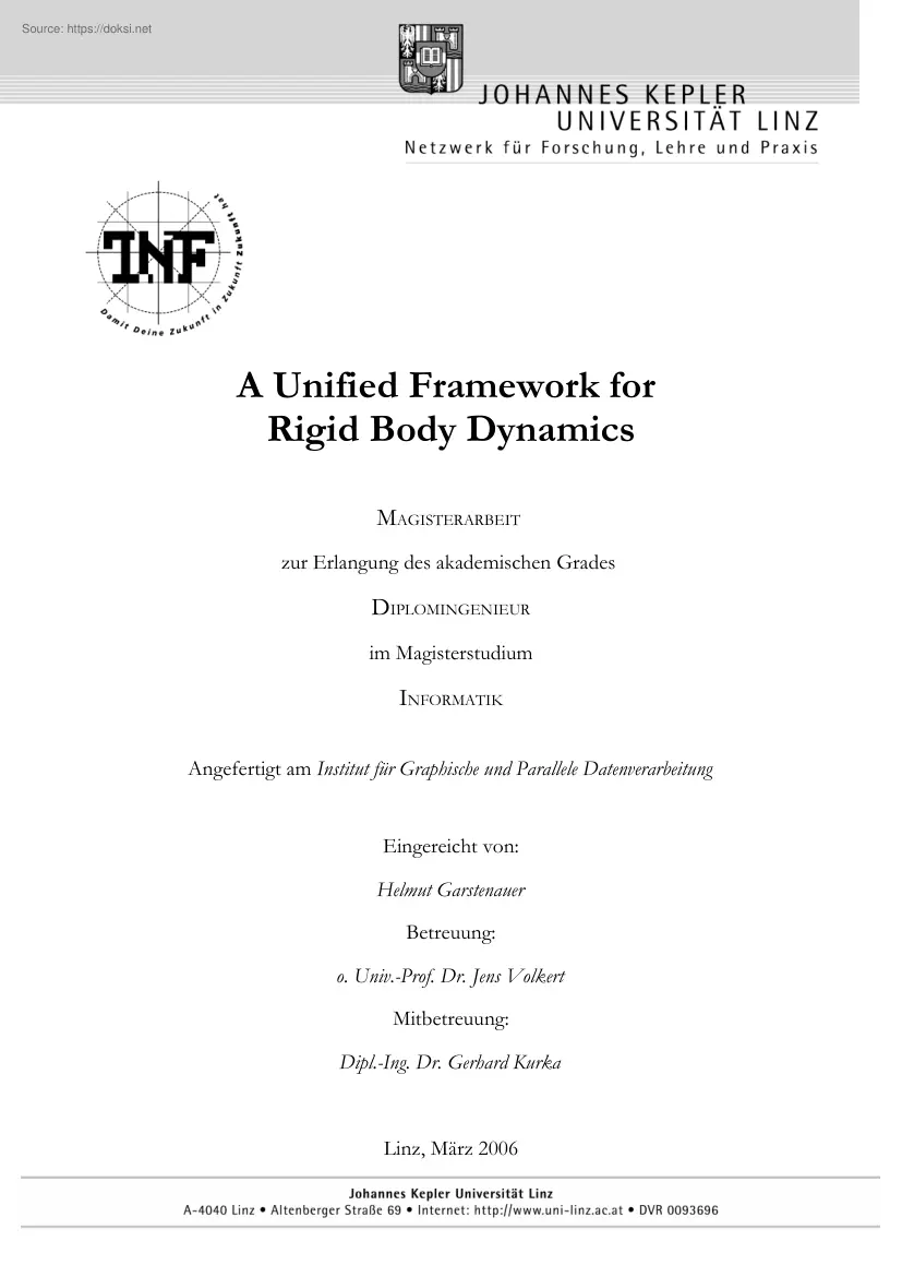 Helmut Garstenauer - A Unified Framework for Rigid Body Dynamics