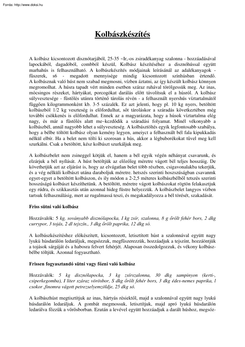 Kolbászkészítés