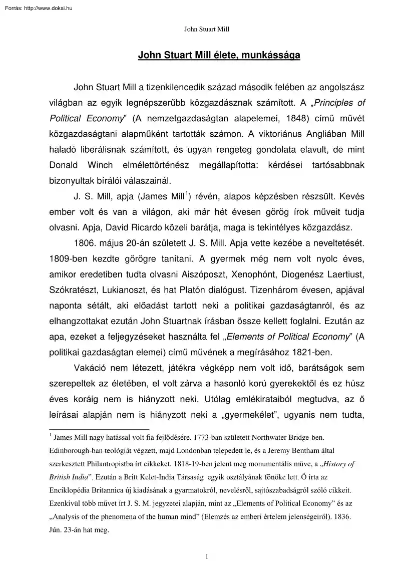Halmos Endre - John Stuart Mill élete, munkássága