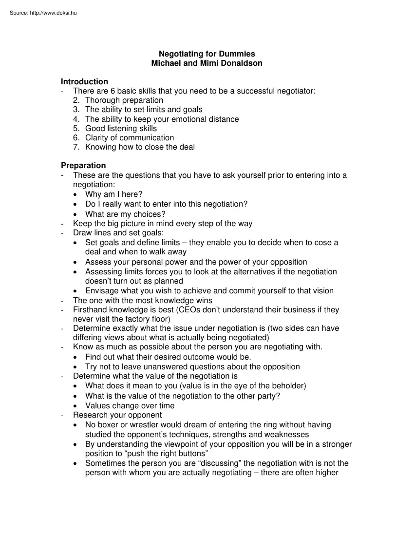 Michael-Donaldson - Negotiating for Dummies