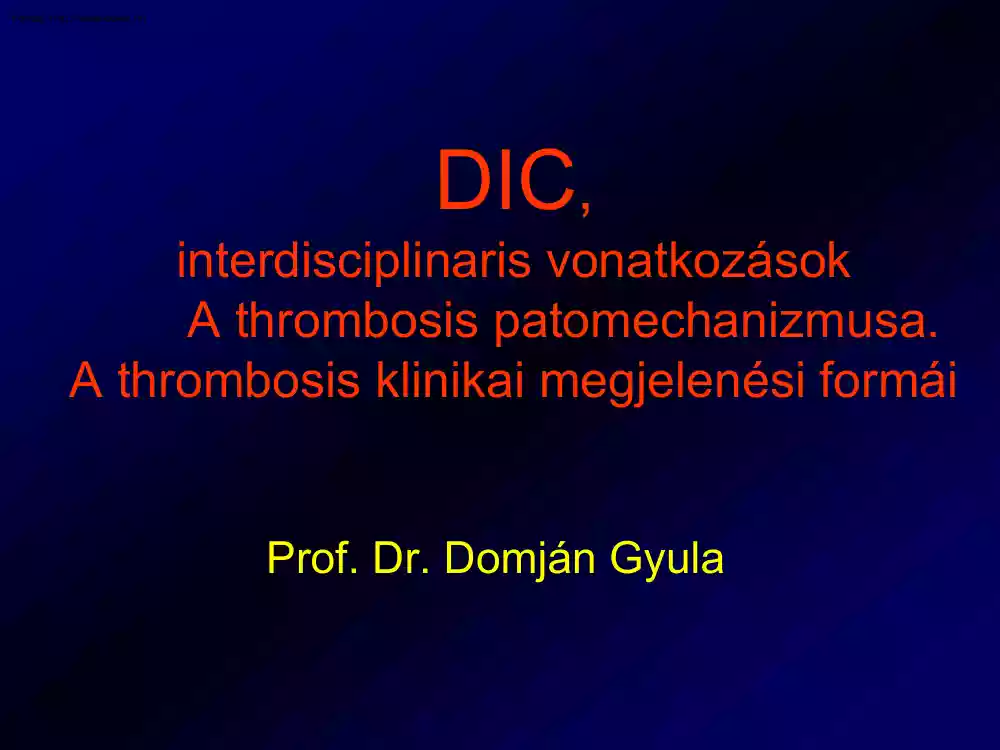 Prof. Dr. Domján Gyula - A thrombosis patomechanizmusa