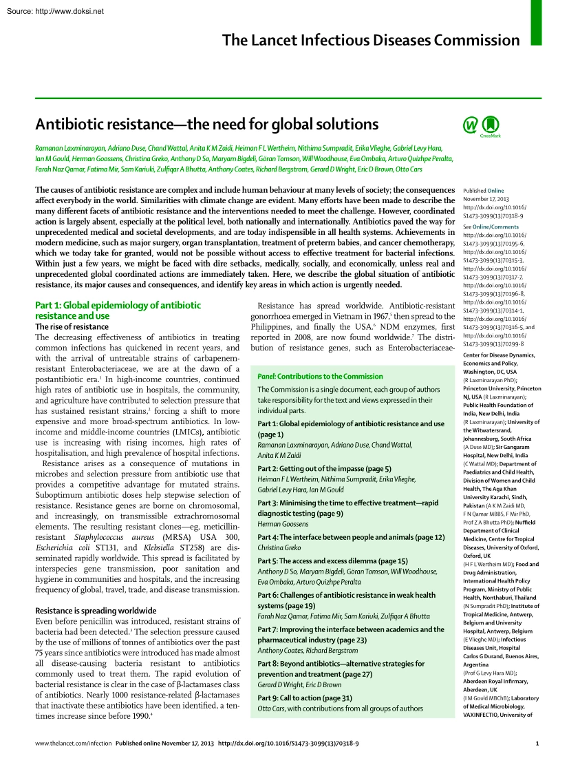 Antibiotic Resistance, The Need for Global Solutions