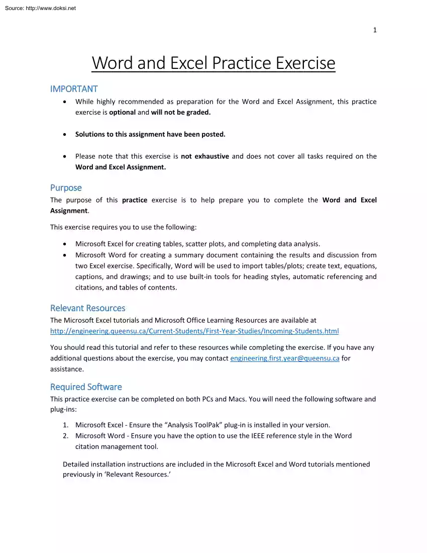 Word and Excel Practice Exercise