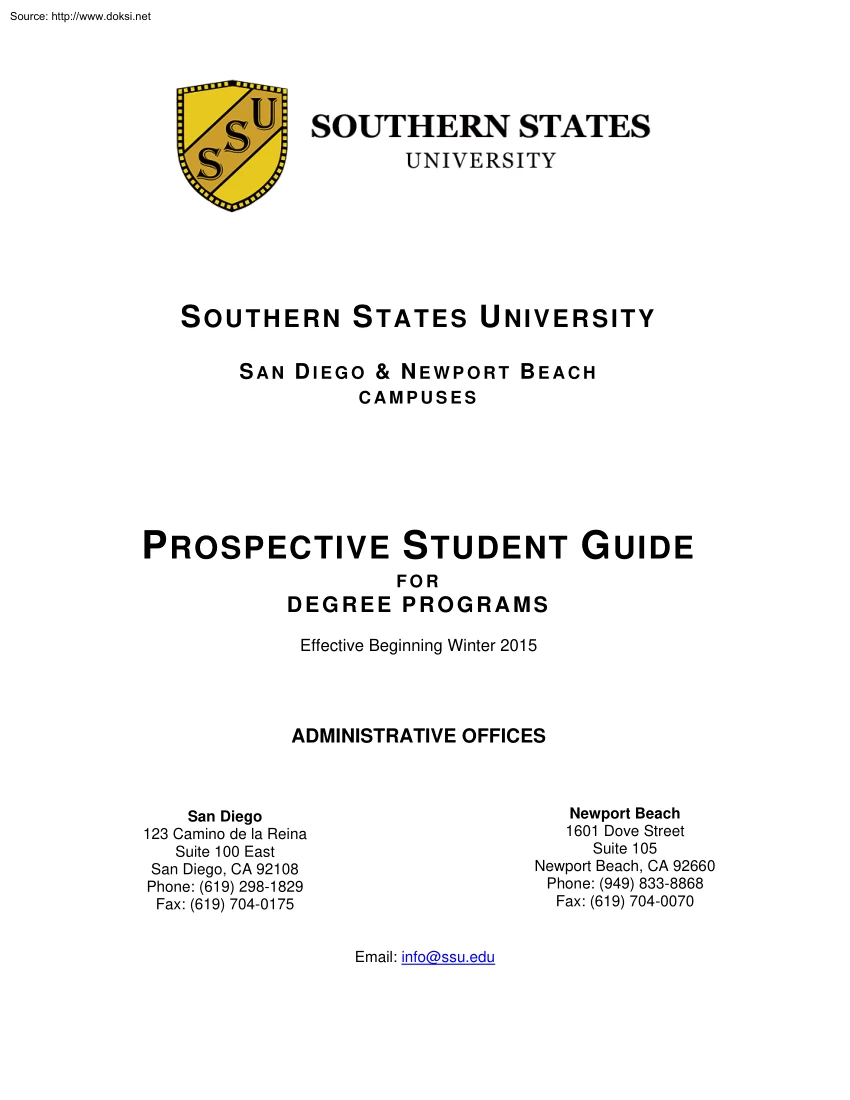 Prospective Student Guide, Southern States University