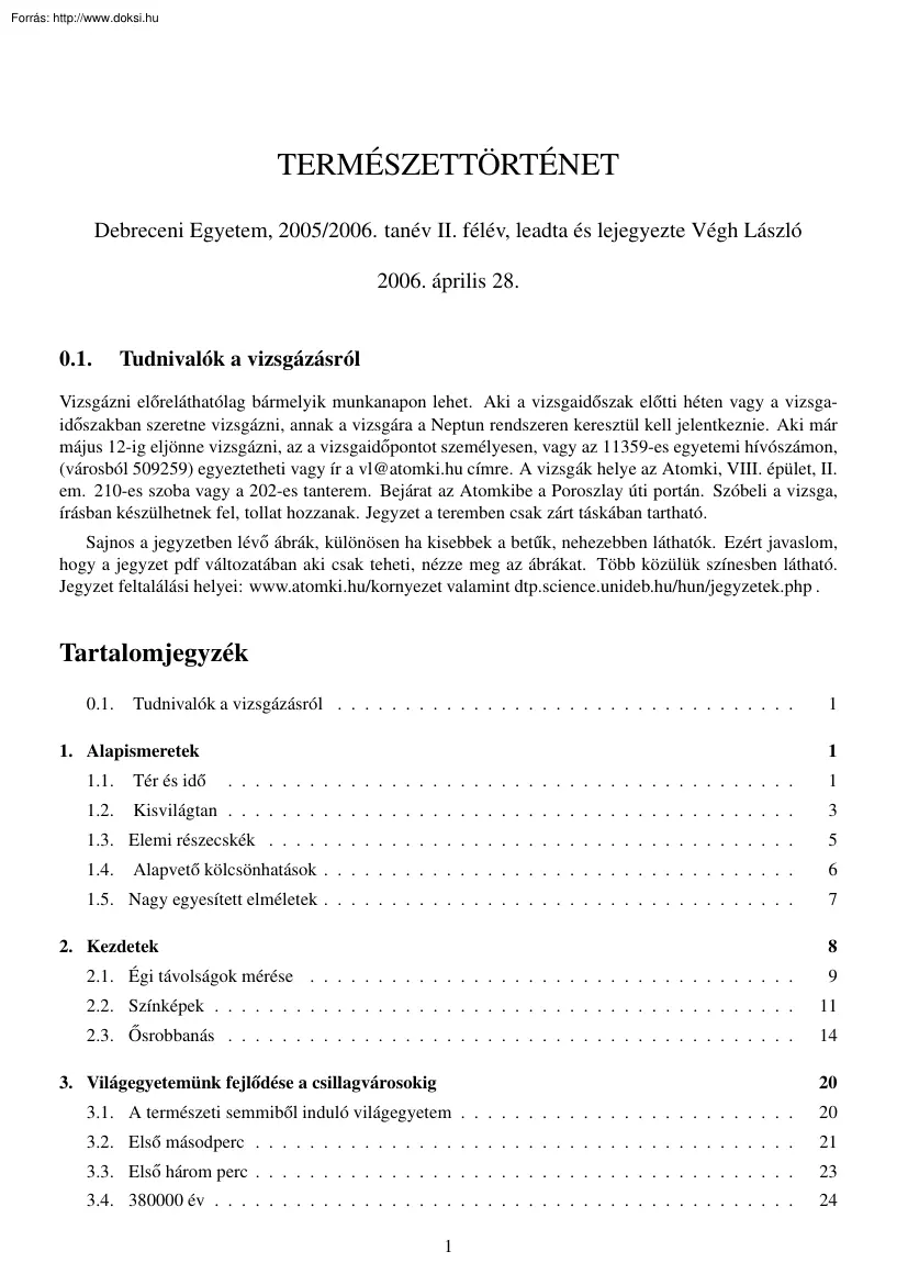 Végh László - Természettörténet