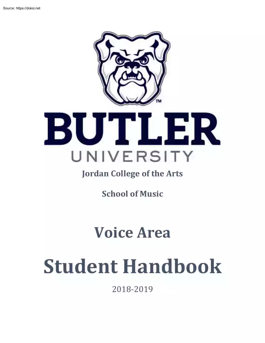 Butler University, Voice Area, Student Handbook 2018-2019