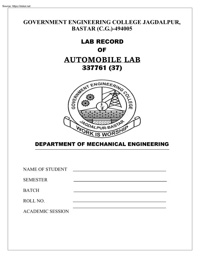 Lab Record of Automobile Lab