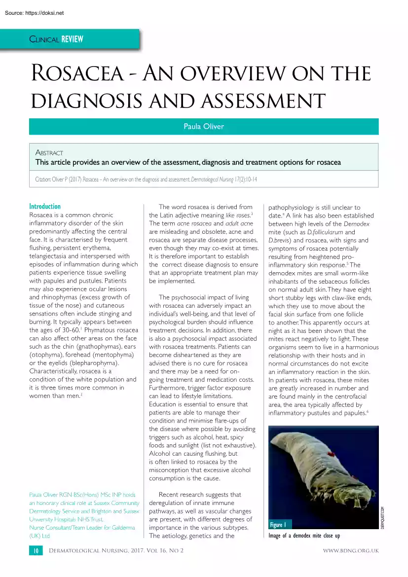 Paula Oliver - Rosacea, An Overview on the Diagnosis and Assessment