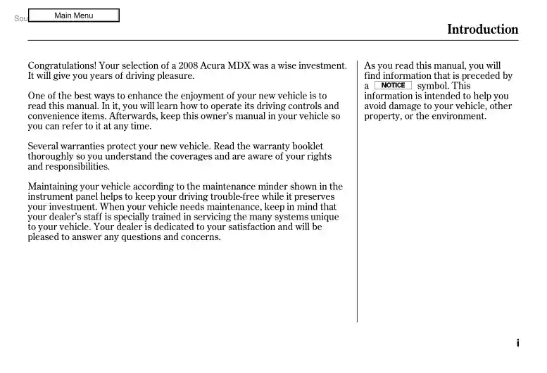 Acura MDX, 2008 owners manual