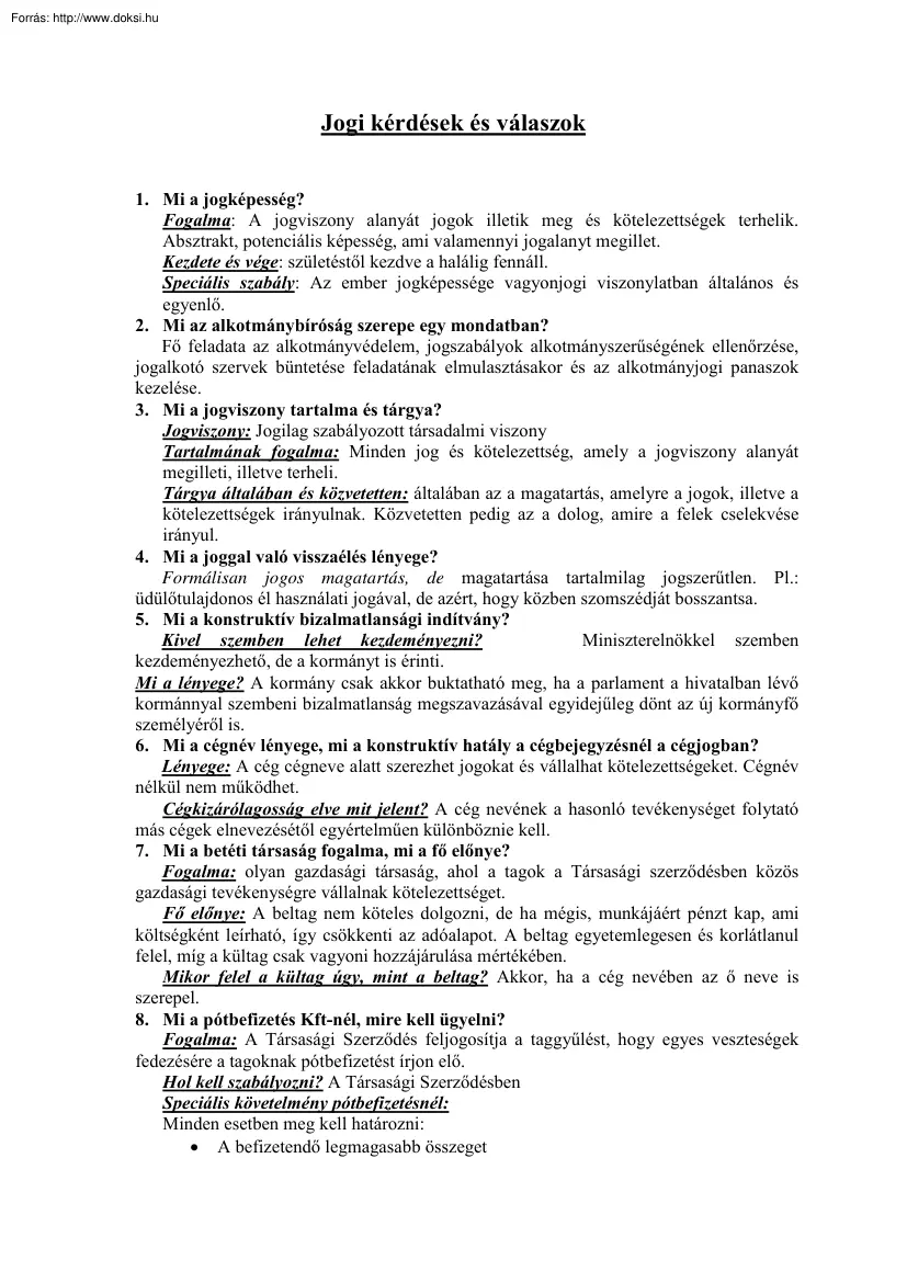 Jogi kérdések és válaszok