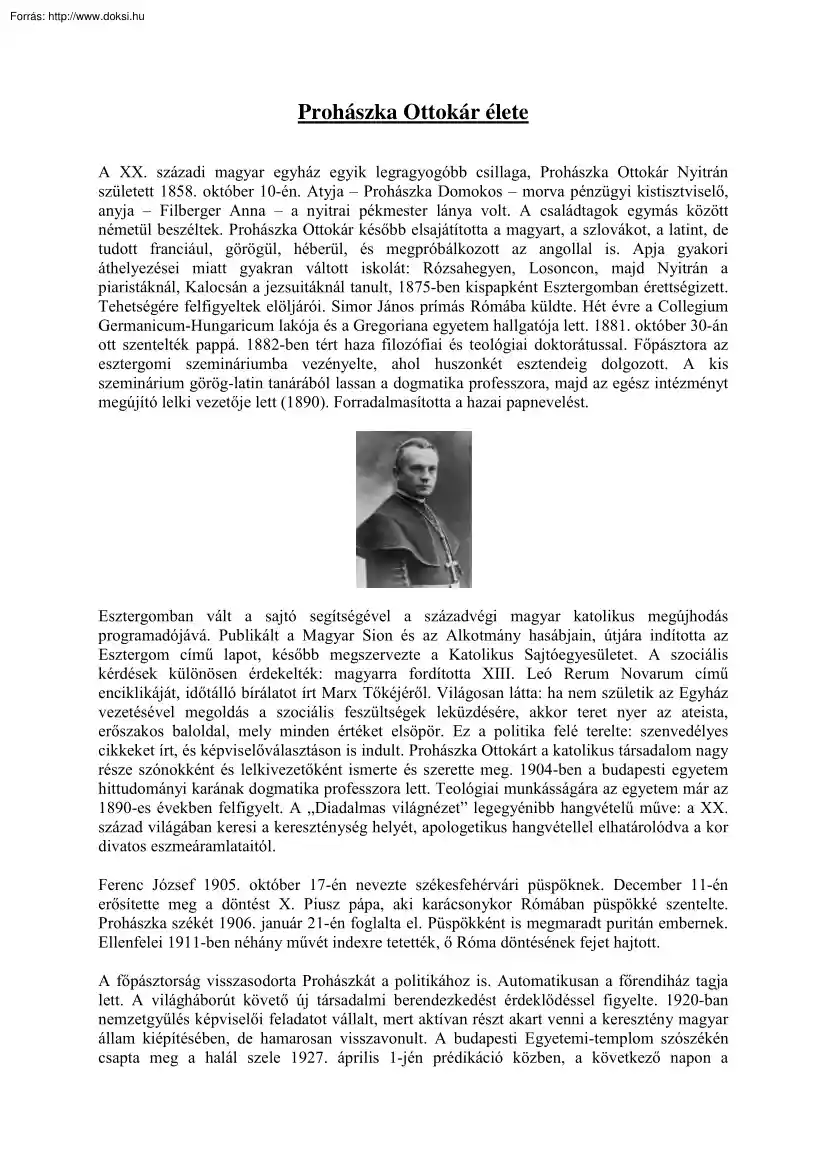 Prohászka Ottokár élete