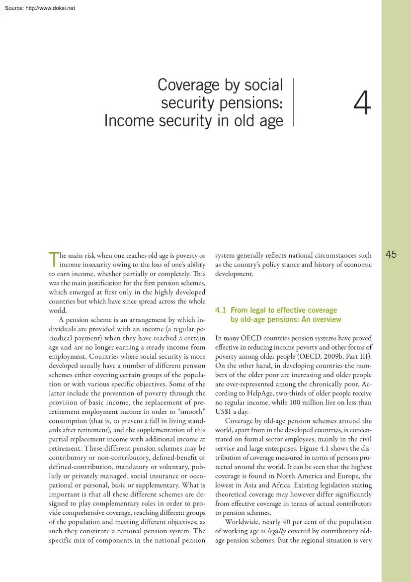 Coverage by Social Security Pensions, Income Security in Old Age