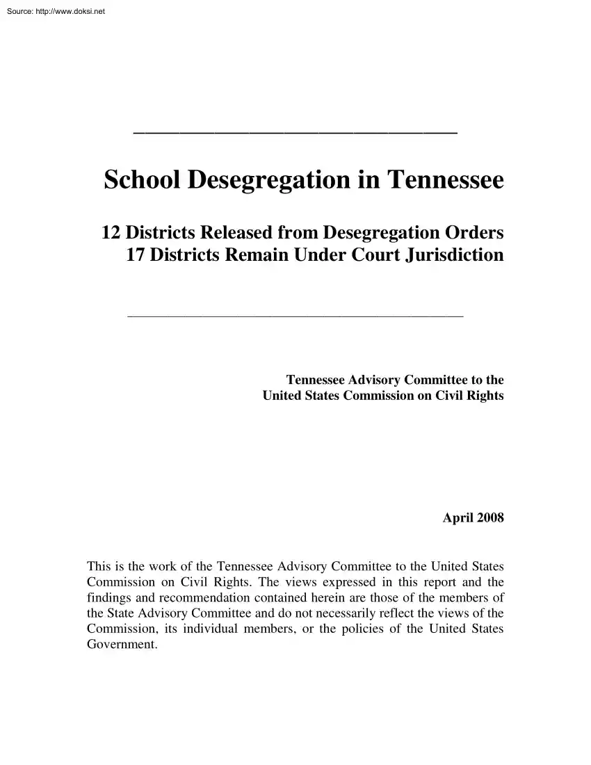 12 Districts Released from Desegregation Orders, 17 Districts Remain Under Court Jurisdiction, School Desegregation in Tennessee