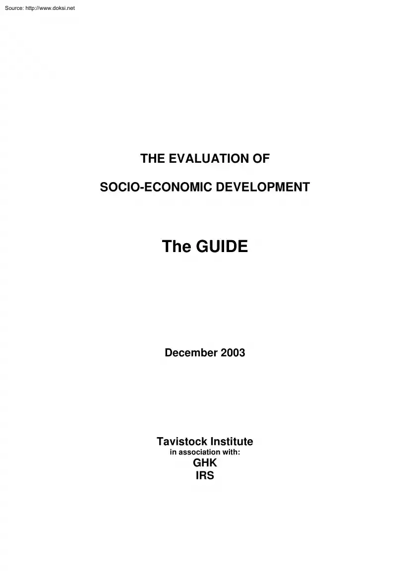 The Evaluation of Socio Economic Development, The Guide