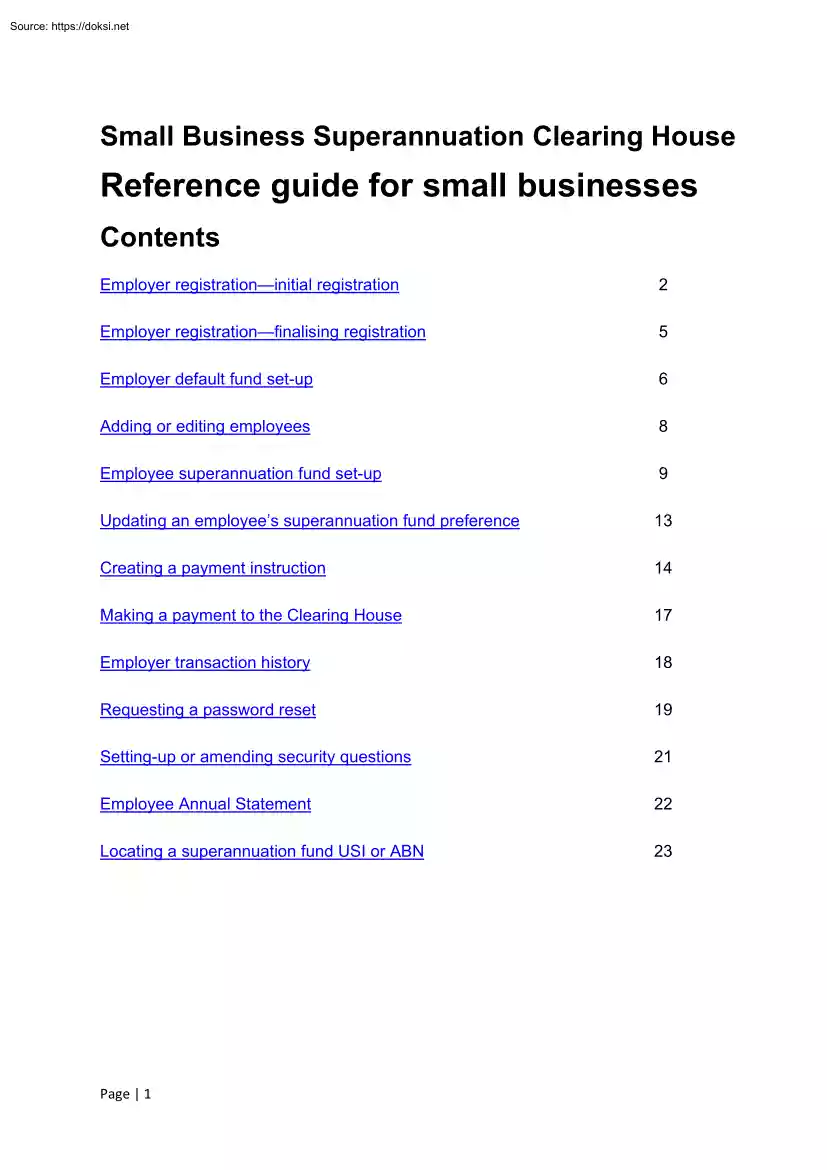 Small Business Superannuation Clearing House, Reference Guide for Small Businesses