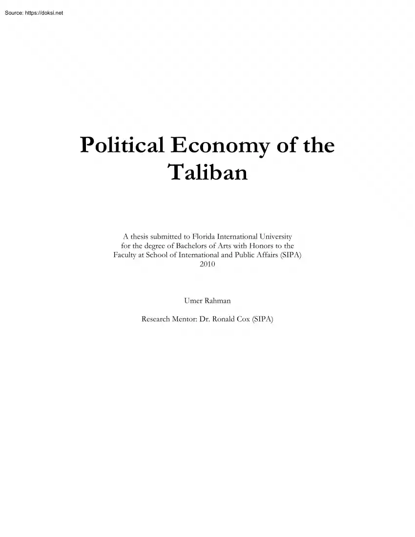 Umer Rahman - Political Economy of the Taliban