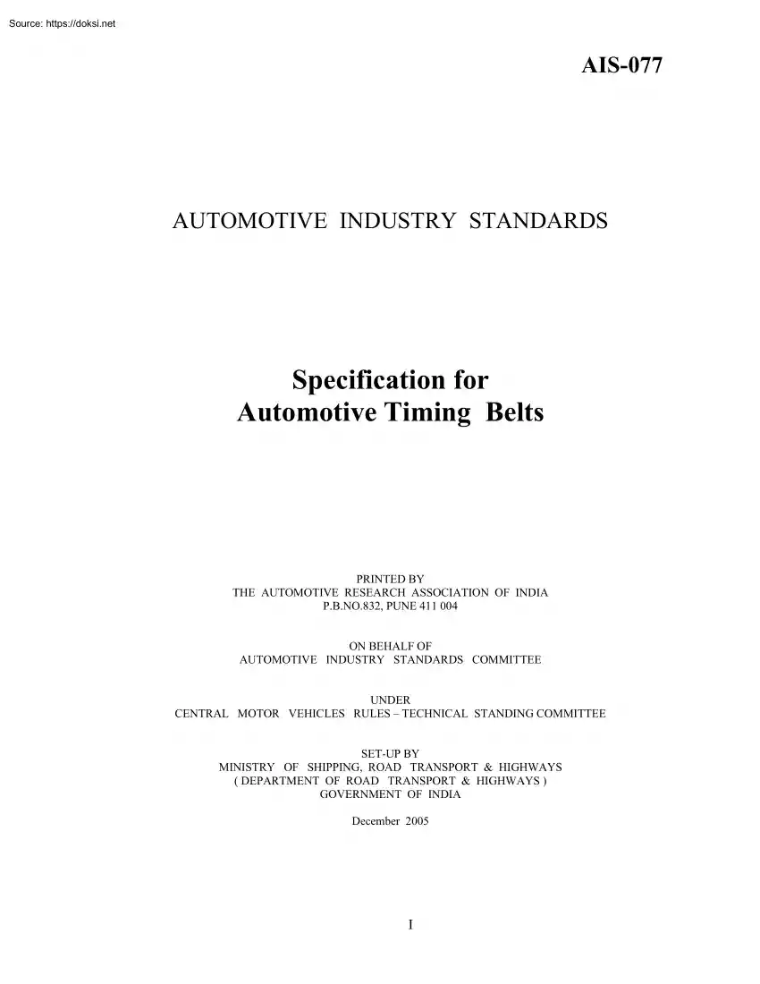 AIS-077, Specification for Automotive Timing Belts