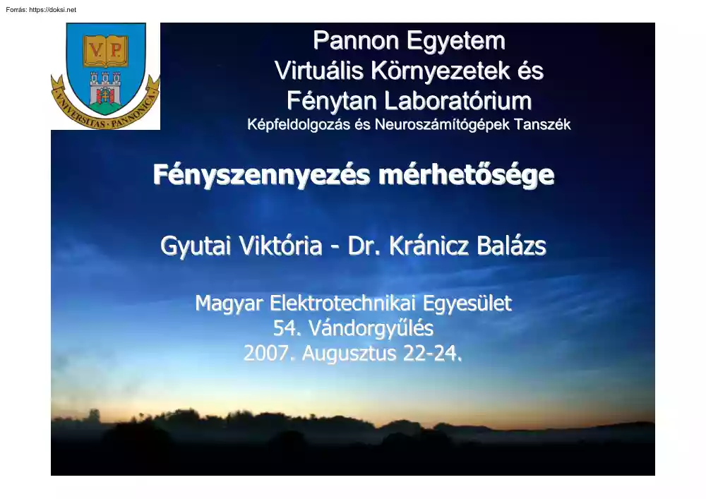 Gyutai-Dr. Kránicz - Fényszennyezés mérhetősége