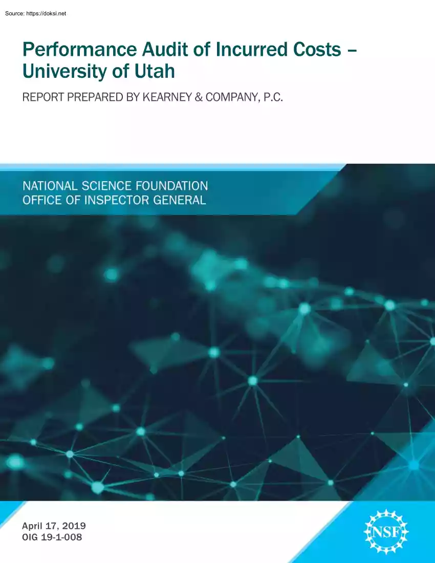 Performance Audit of Incurred Costs, University of Utah