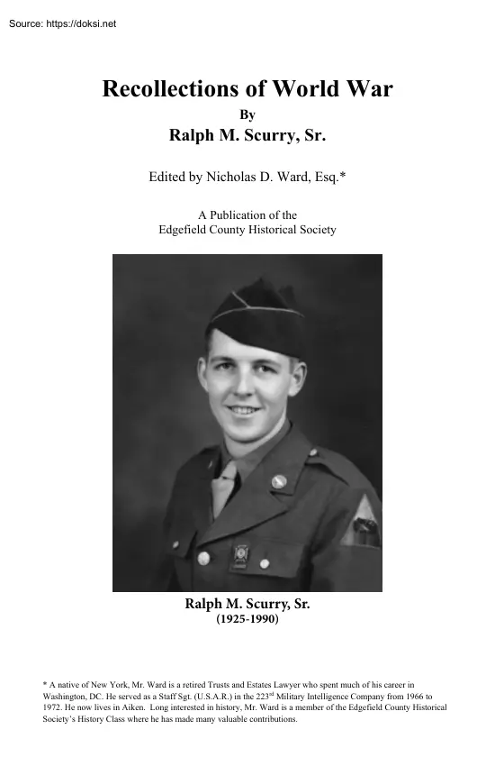 Ralph M. Scurry - Recollections of World War