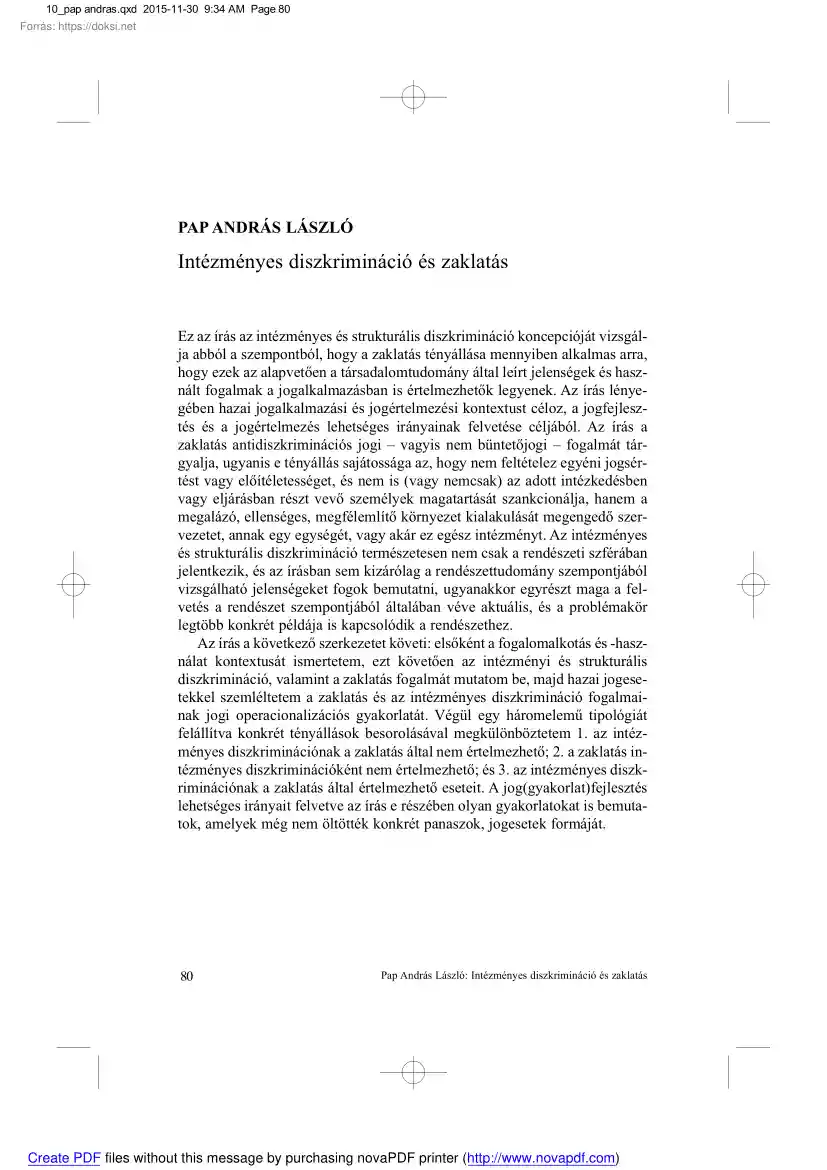 Pap András László - Intézményes diszkrimináció és zaklatás