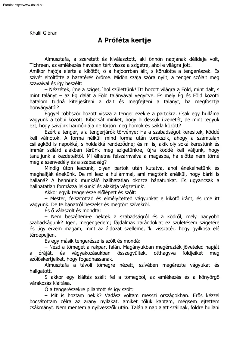 Kahlil Gibran - A Próféta kertje