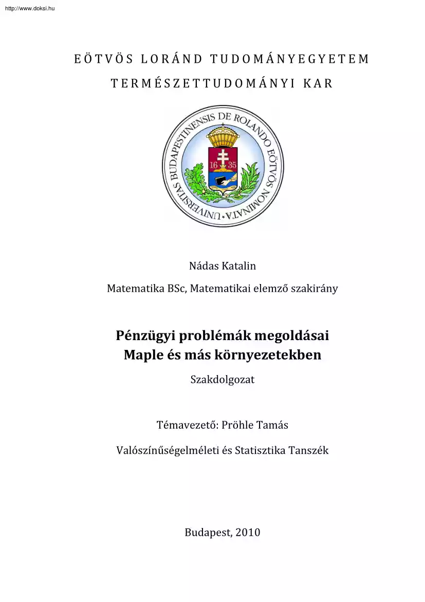 Nádas Katalin - Pénzügyi problémák megoldásai Maple és más környezetekben