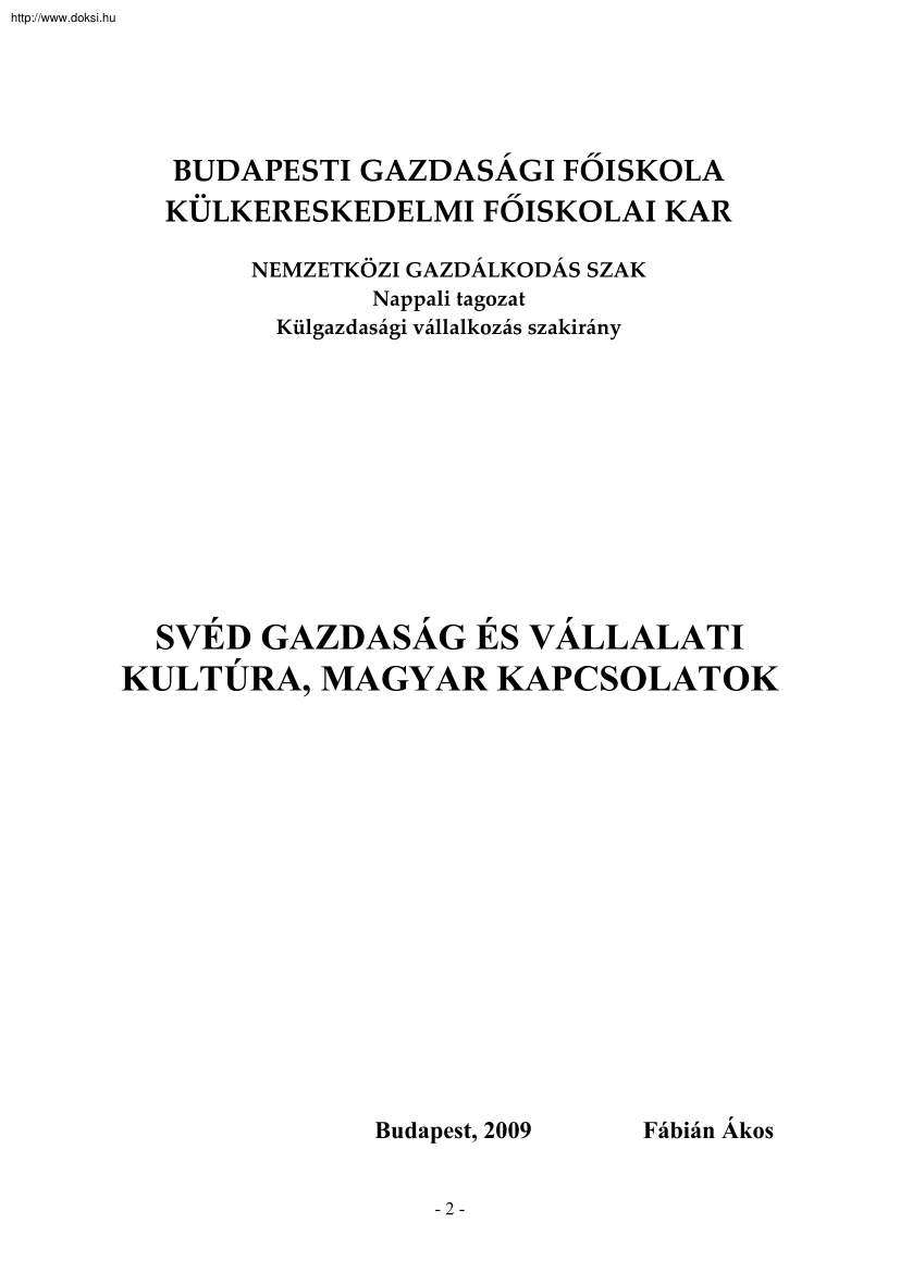 Fábián Ákos - Svéd gazdaság és vállalati kultúra, magyar kapcsolatok