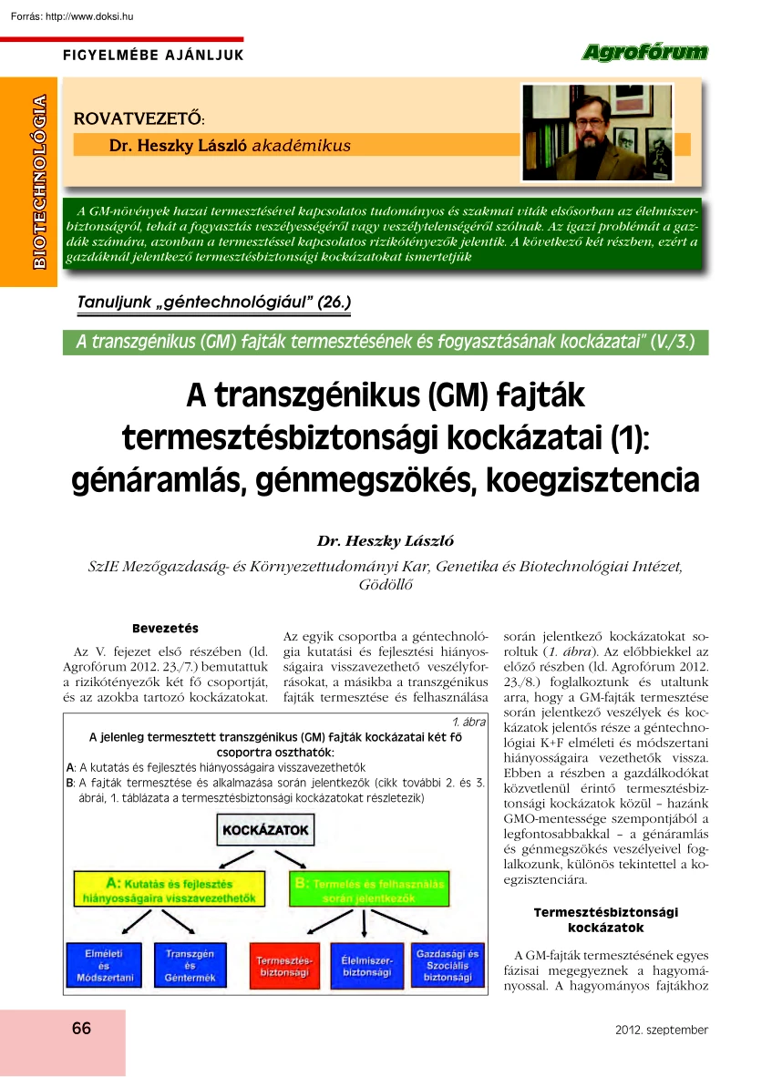 Dr. Heszky László - A transzgénikus fajták természetbiztonsági kockázatai