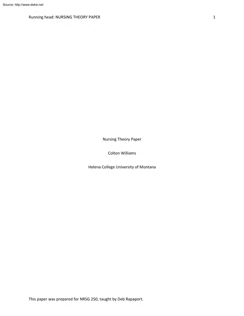 Colton Williams - Nursing Theory Paper