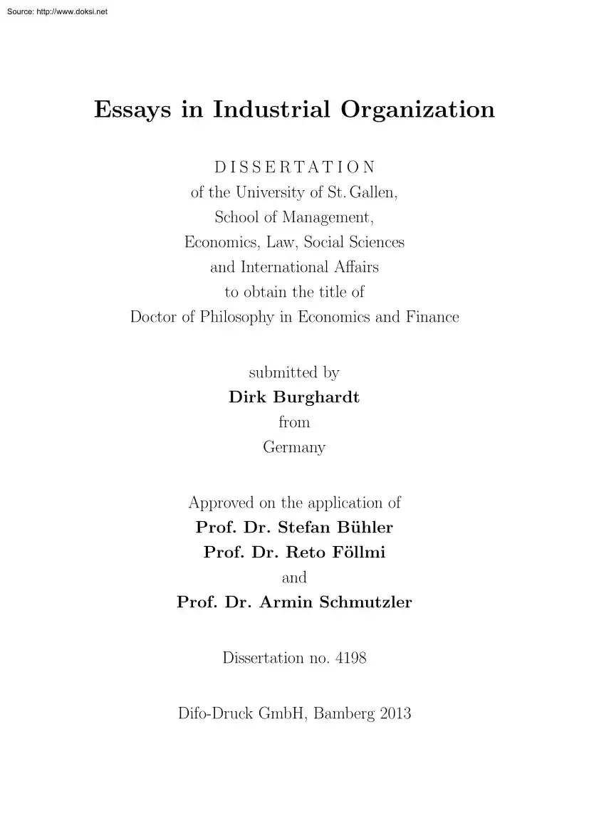 Dirk Burghardt - Essays in Industrial Organization