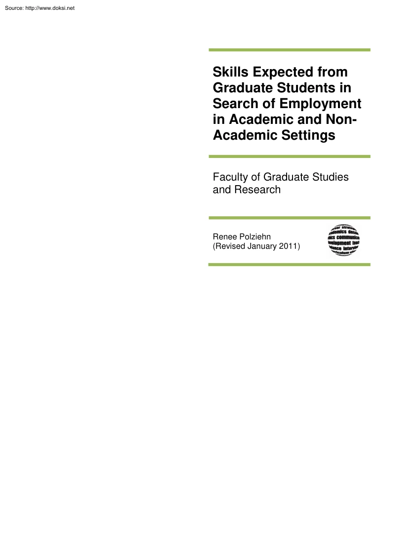 Skills Expected from Graduate Students in Search of Employment in Academic and Non Academic Settings