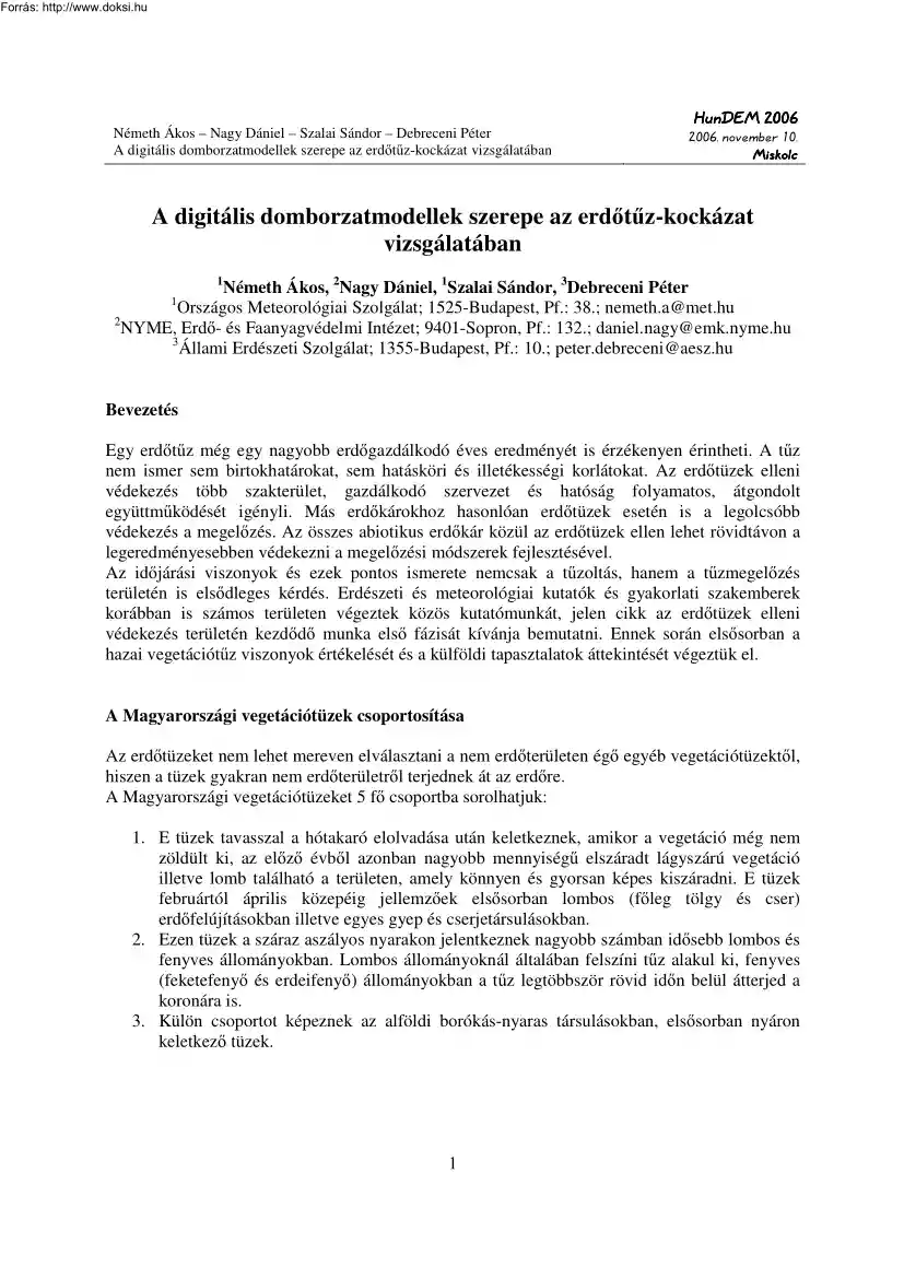 Németh-Nagy-Szalai-Debreceni - A digitális domborzatmodellek szerepe az erdőtűz-kockázat vizsgálatában