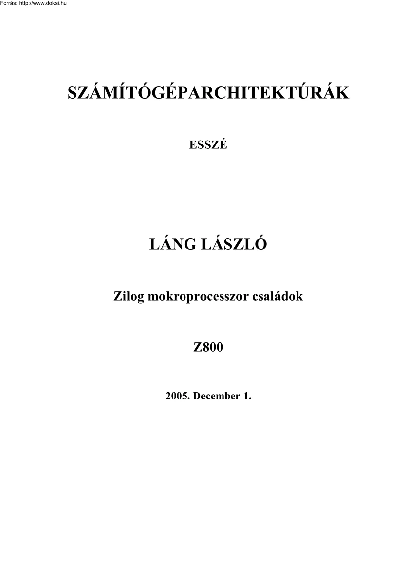 Láng László - Zilog mikroprocesszor családok