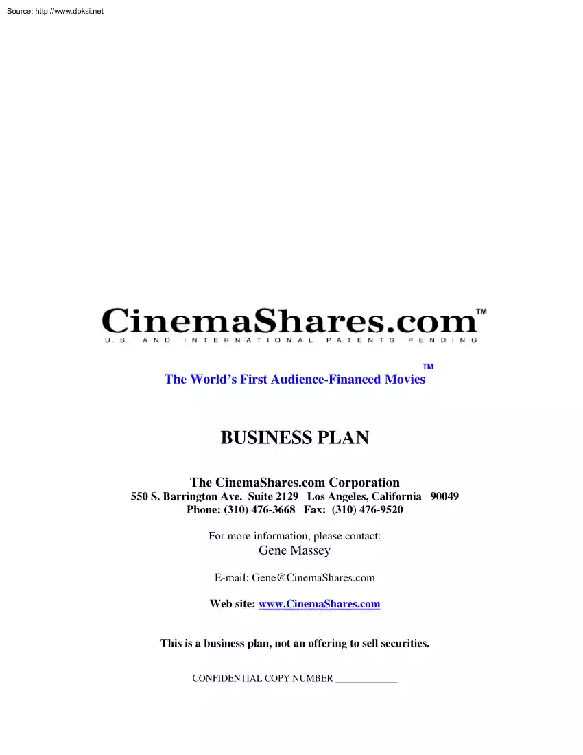 Gene Massey - CinemaShares Business Plan