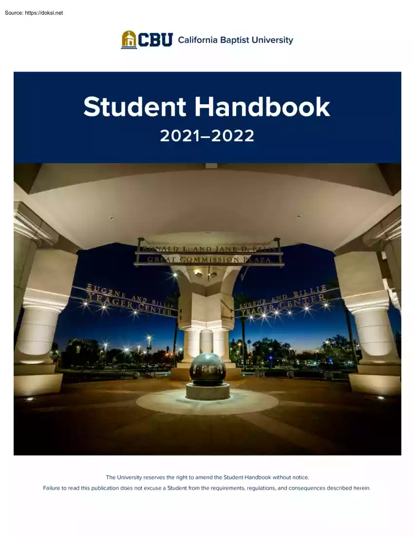 California Baptist University, Student Handbook