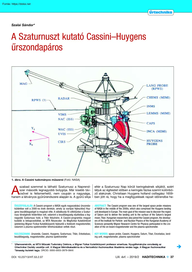 Szalai Sándor - A Szaturnuszt kutató Cassini–Huygens űrszondapáros