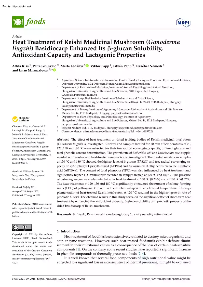 Heat Treatment of Reishi Medicinal Mushroom (Ganodermalingzhi) Basidiocarp Enhanced Its β-glucan Solubility, Antioxidant Capacity and Lactogenic Properties