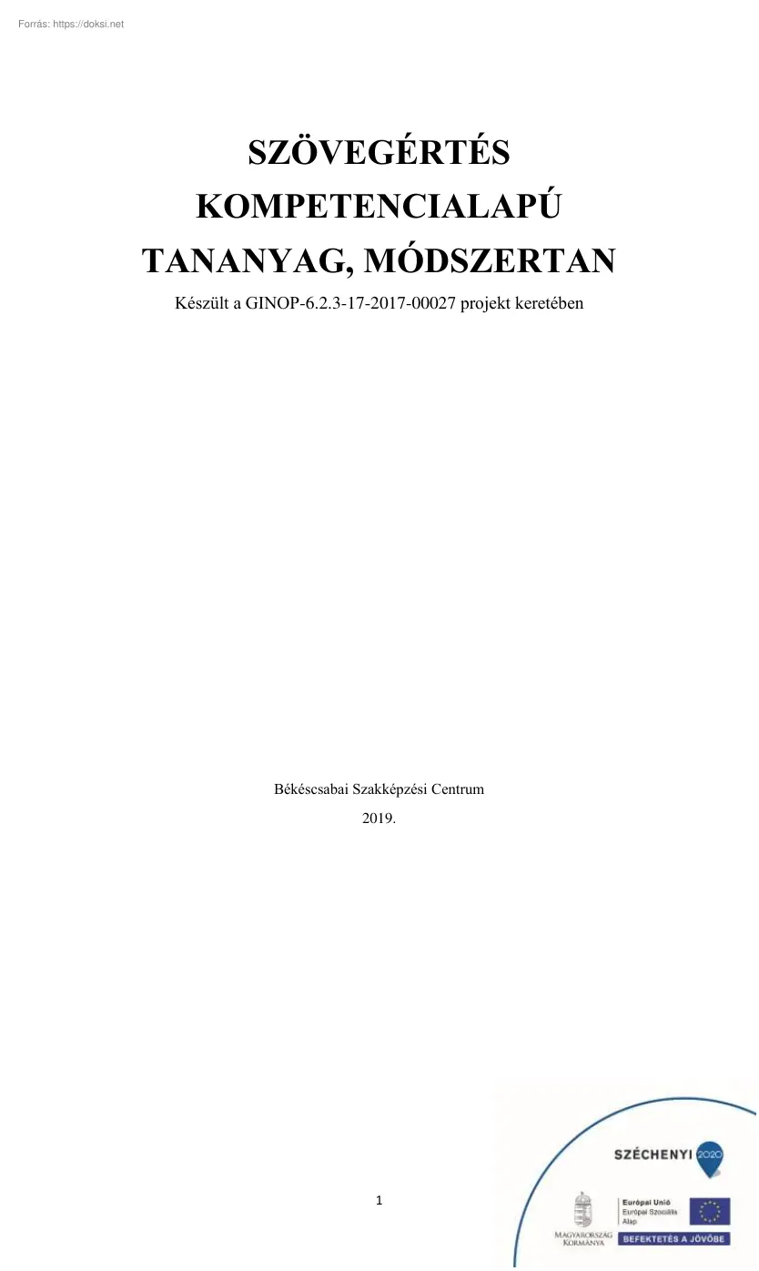 Szövegértés kompetenciaalapú tananyag, módszertan